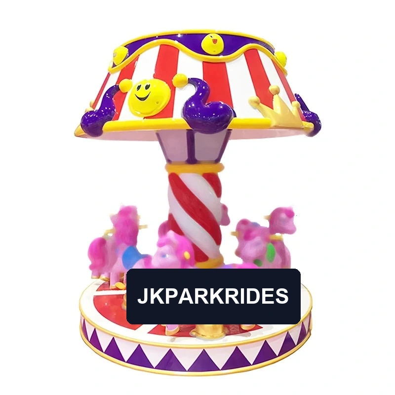 Dreamy Six-Seater Mini Carousel — mini carousel with pink horses and striped canopy